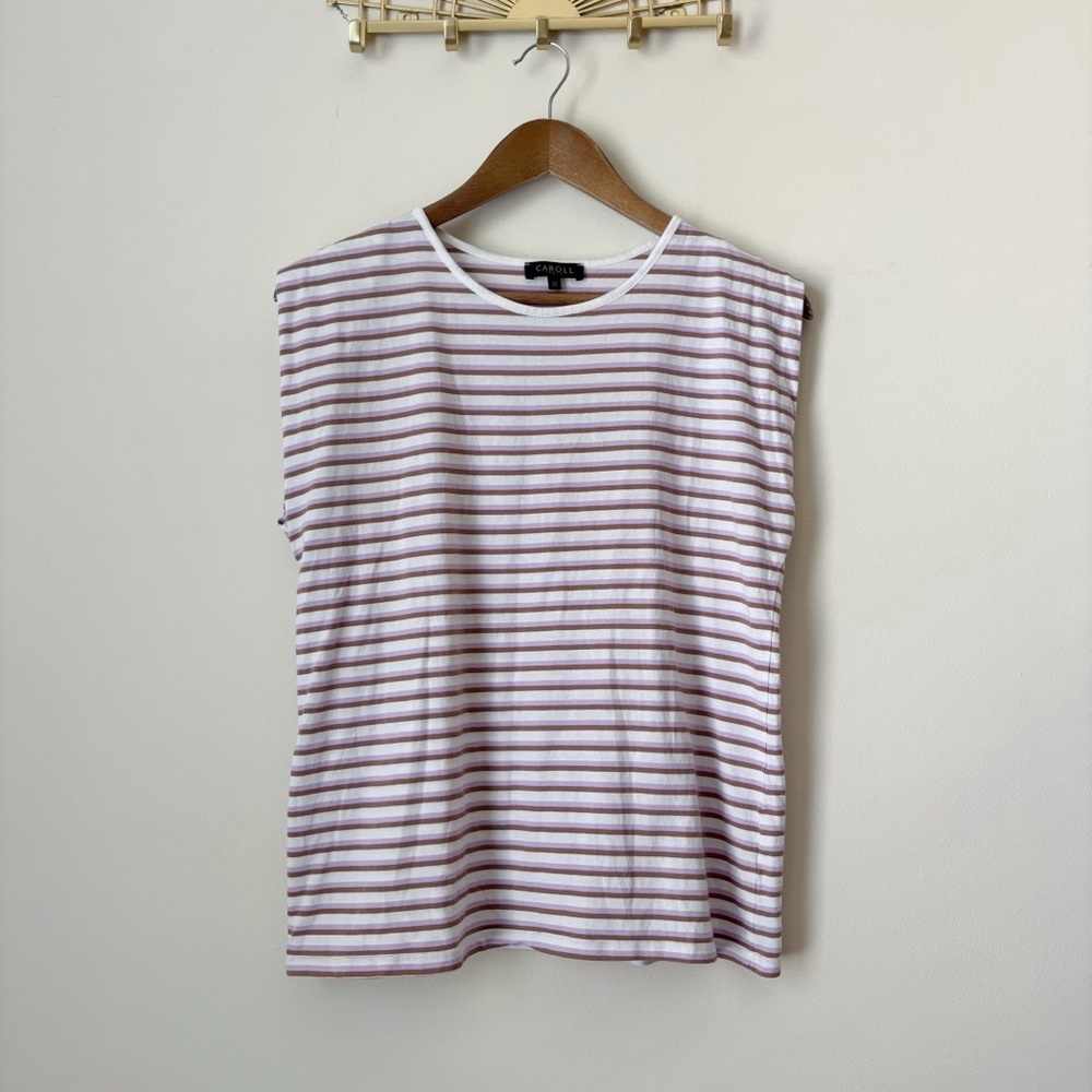 Caroll Paris Striped Cap Sleeve T Shirt Medium